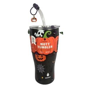Halloween Tumbler 30 Oz Manna Mott Pumpkin Ghost Black Cat Straw Charm New